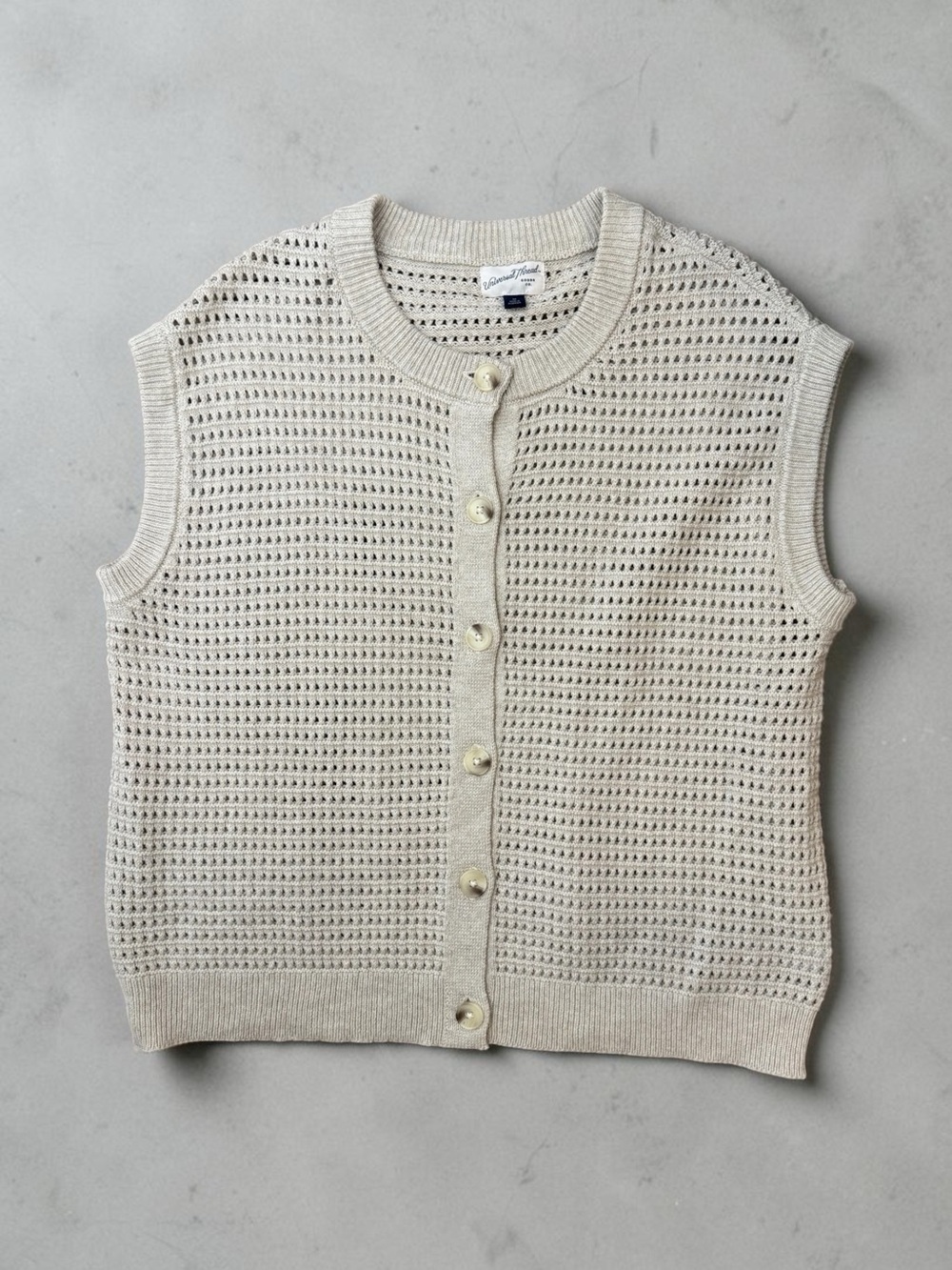 Universal Thread Tan Pointelle Button Up Sweater Vest